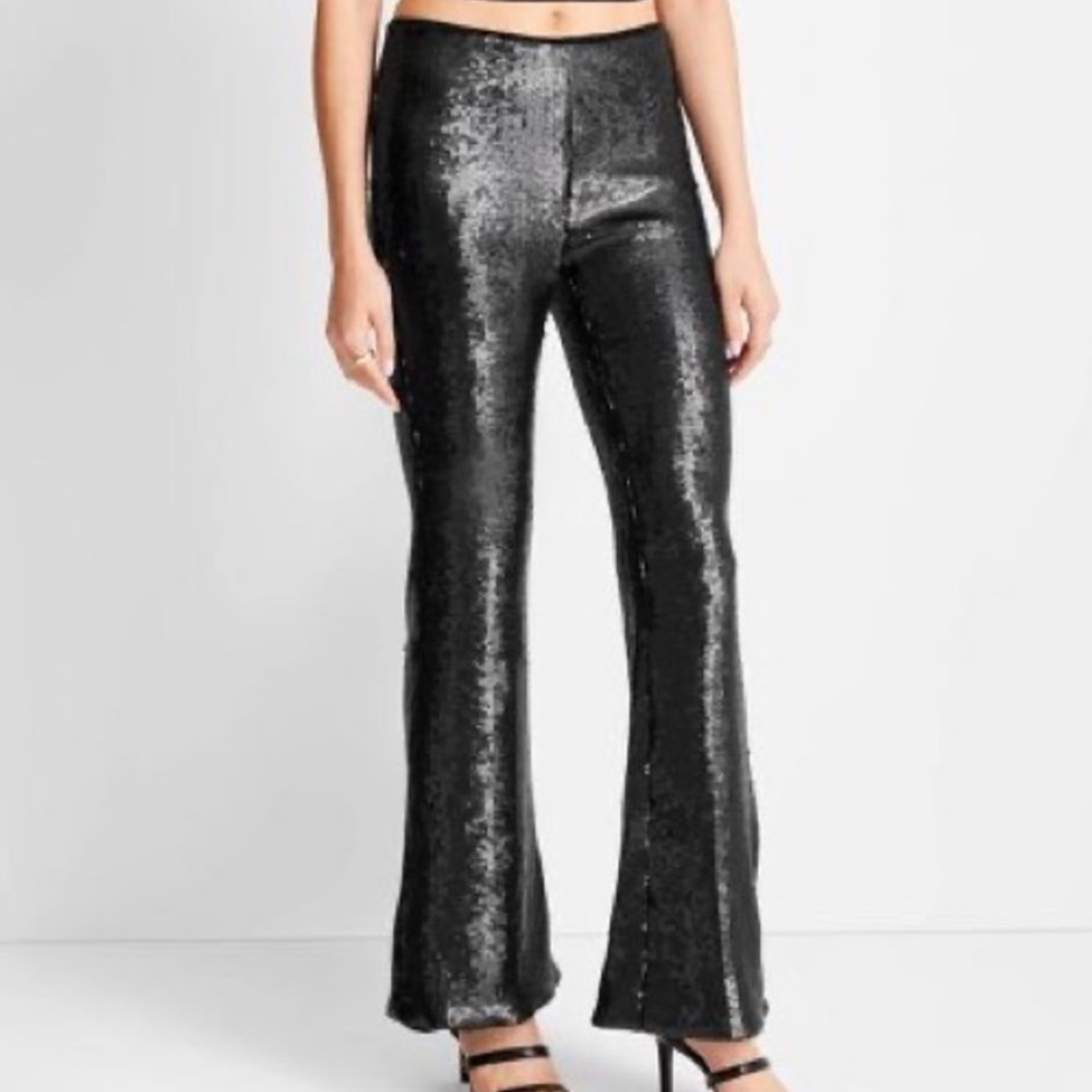 Future Collective black sequin flare pants NWT 2